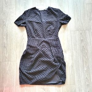& Other Stories eyelet wrap v-neck mini dress black tulip split lined size XS 4